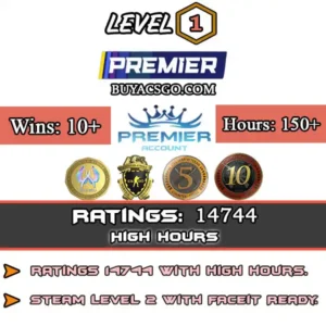 CS2 Premier Ratings: 14744 [5yr Coin + 10yr Coin + Loyalty Badge + CSGO Badge]