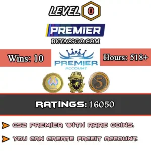 CS2 Premier Ratings: 16,050 [LB + 5 YR Coin + CS:GO Badge | Hours Played: 518+]
