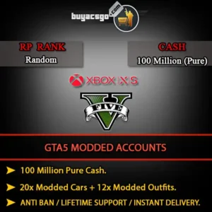 XBOX X|S GTA 5 Modded Account [100Million Pure Cash + 20x Modded Cars + 12x Modded Outfits]